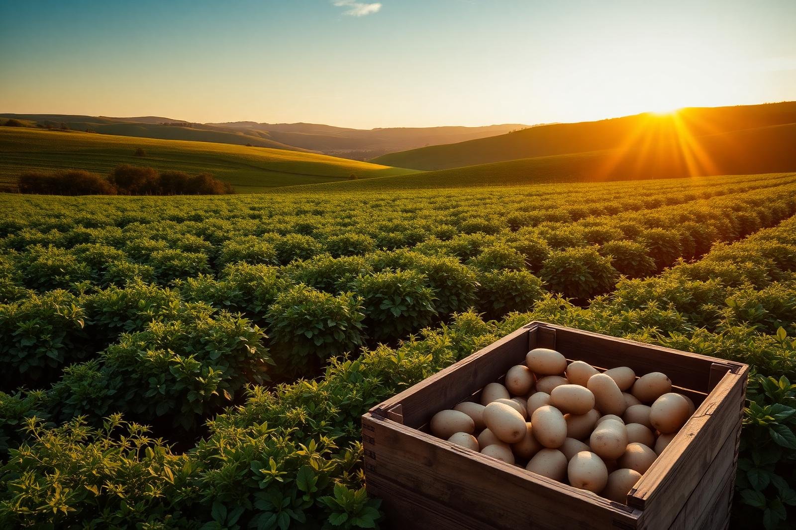 Potato farm at sunrise
